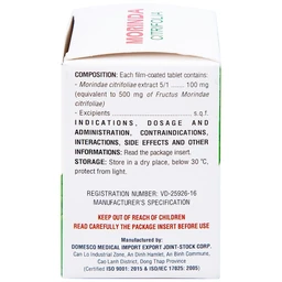 Thuốc Morinda Citrifolia Domesco điều trị đau nhức, sưng khớp, tăng huyết áp (50 viên) 