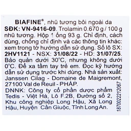 Nhũ tương Biafine Janssen điều trị bỏng độ 1, độ 2, các vết thương ngoài da không nhiễm trùng (93g)