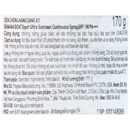 Chống nắng thể thao dạng xịt Banana Boat Sport Ultra SPF100 PA++++ có khả năng kháng nước (170g)