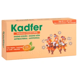 Viên ngậm Kadfer 0.25 Enlie điều trị viêm họng, đau vùng họng, viêm amidan, viêm lưỡi hay viêm miệng hoặc loét áp tơ hay tưa miệng ( 3 vỉ x 8 viên)