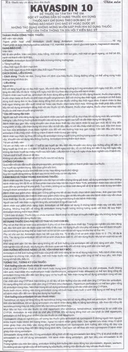 Viên nén Kavasdin 10mg Khapharco điều trị tăng huyết áp ở người đau thắt ngực ổn định (10 vỉ x 10 viên)