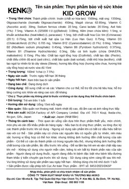 Siro bổ sung chất xơ, tăng cường sức đề kháng cho trẻ KID GROW Kenko (100ml)