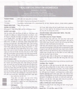 Thuốc Kalium Chloratum Biomedica dùng trong phòng và điều trị một số trường hợp thiếu kali (10 vỉ x 10 viên)