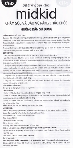 Xịt chống sâu răng Midkid hương táo 20ml giúp làm sạch khoang miệng, bảo vệ men răng