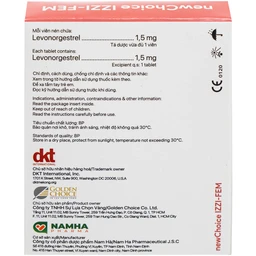 Viên uống tránh thai khẩn cấp New Choice Izzi-Fem 1.5mg Nam Hà tránh thụ thai trong vòng 72 giờ (1 vỉ x 1 viên)