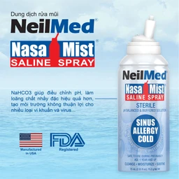 Xịt mũi Neilmed Nasamist Saline Spray 75ml giúp vệ sinh mũi xoang, làm ẩm và làm trơn mũi khô