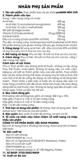 Viên uống bổ sung Acid folic, sắt cho phụ nữ mang thai và cho con bú proMUM New Live (2 vỉ x 15 viên) 14