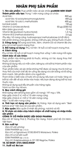 Viên uống bổ sung acid folic, kẽm, vitamin cho phụ nữ có kế hoạch mang thai proMUM New Start (2 vỉ x 15 viên) 14