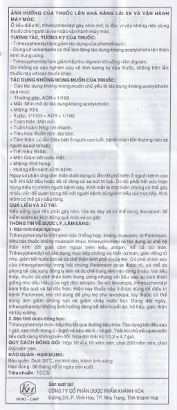 Thuốc Trihexyphenidyl 2mg Khánh Hòa điều trị phụ trợ hội chứng Parkinson (10 vỉ x 10 viên)