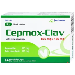 Thuốc Cepmox-Clav 875mg/125mg Imexpharm điều trị viêm xoang cấp tính do vi khuẩn, viêm tai giữa cấp tính (2 vỉ x 7 viên)