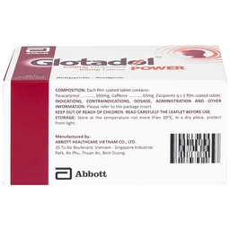 Thuốc Glotadol Power Abbott giảm đau đầu, đau nửa đầu, đau nhức do cảm lạnh (10 vỉ x 10 viên)