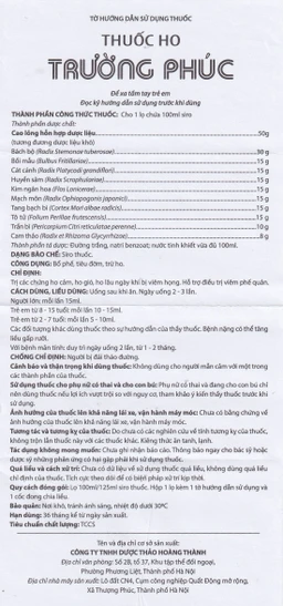 Siro Thuốc ho Trường Phúc điều bổ phế, tiêu đờm, trừ ho (Hộp 100ml)