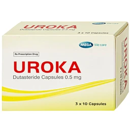 Thuốc Uroka 0.5mg Điều trị và ngăn tiến triển bệnh tăng sản lành tính tuyến tiền liệt(3 vỉ x 10 viên)