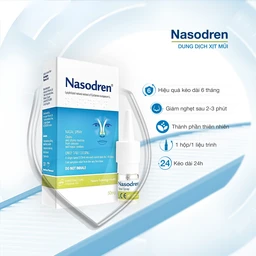 Xịt mũi xoang Nasodren Hartington 50mg giúp làm sạch mũi xoang, giảm triệu chứng viêm xoang cấp và mãn tính