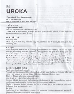 Thuốc Uroka 0.5mg Điều trị và ngăn tiến triển bệnh tăng sản lành tính tuyến tiền liệt(3 vỉ x 10 viên)