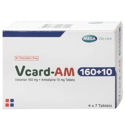 Thuốc Vcard-am 160/10mg Mega Điều trị tăng huyết áp vô căn (4 vỉ x 7 viên)