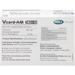 Thuốc Vcard-am 160/10mg Mega Điều trị tăng huyết áp vô căn (4 vỉ x 7 viên)