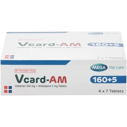 Thuốc Vcard-am 160/5mg Mega Điều trị tăng huyết áp vô căn (4 vỉ x 7 viên)