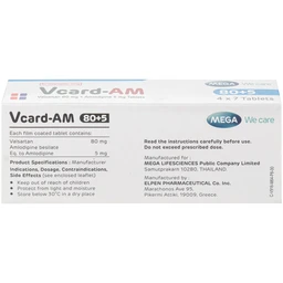 Thuốc Vcard-am 80+5mg Mega Điều trị tăng huyết áp vô căn (4 vỉ x 7 viên)