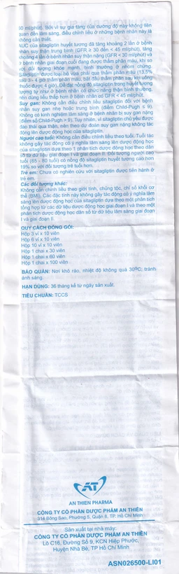 Thuốc A.T Sitagliptin 100 mg An Thiên cải thiện kiểm soát đường huyết (3 vỉ x 10 viên)