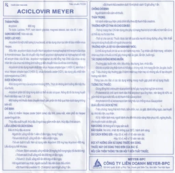 Thuốc Aciclovir 800mg Meyer điều trị nhiễm Herpes zoster, thủy đậu (3 vỉ x 10 viên)