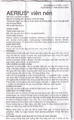 Thuốc Aerius 5mg MSD giảm nhanh các triệu chứng viêm mũi dị ứng, mày đay (1 vỉ x 10 viên)