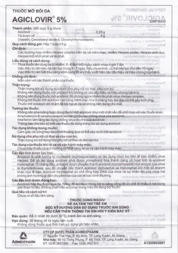 Thuốc mỡ bôi da Agiclovir 5% Agimexpharm điều trị nhiễm Herpes simplex, Herpes zoster, Herpes sinh dục (5g)