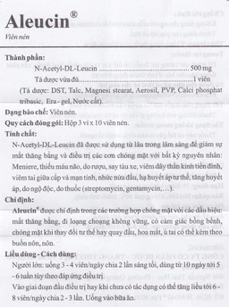 Thuốc Aleucin 500mg Bidiphar điều trị các cơn chóng mặt (3 vỉ x 10 viên)