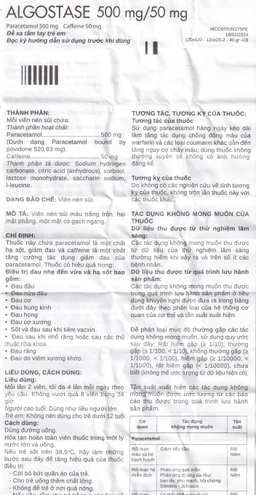 Thuốc Algostase 500mg/50mg SMB điều trị đau nhẹ đến vừa và hạ sốt (16 viên)