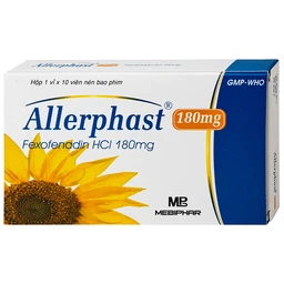 Thuốc Allerphast 180mg Mebiphar điều trị viêm mũi dị ứng theo mùa, mày đay mạn tính vô căn (1 vỉ x 10 viên)
