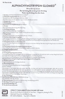 Thuốc Alphachymotrypsin Glomed Abbott điều trị phù nề sau chấn thương, phẫu thuật, bỏng (2 vỉ x 10 viên)