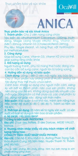 Viên uống bổ sung Canxi và Vitamin D3, K2, giúp xương răng chắc khỏe Anica Ocavill (60 viên)