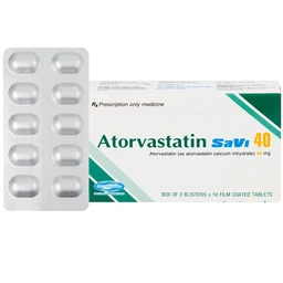 Thuốc Atorvastatin 40mg Savi điều trị rối loạn lipid máu, mỡ máu, cholesterol máu cao (3 vỉ x 10 viên)