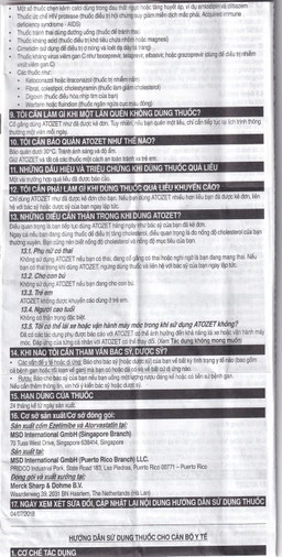 Thuốc Atozet 10mg/10mg MSD điều trị rối loạn mỡ máu, phòng ngừa các bệnh tim mạch (3 vỉ x 10 viên)