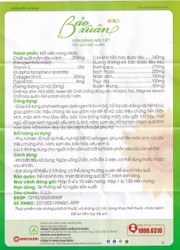 Viên hỗ trợ cân bằng nội tiết tố nữ Bảo Xuân Gold Nam Dược (3 vỉ x 10 viên)