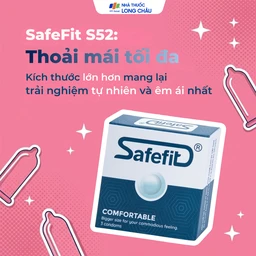 Bao cao su Safefit Comfortable S52 không mùi khó chịu, độ bền cao, khả năng co giãn tốt, chất bôi trơn (3 cái)
