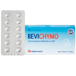 Thuốc Bevichymo Chymotrypsin 8400 USP Mediplantex điều trị các trường hợp phù nề sau chấn thương, phẫu thuật, bỏng (1 vỉ x 12 viên)