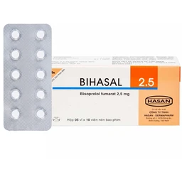 Thuốc Bihasal 2.5 Hasan điều trị tăng huyết áp, đau thắt ngực, suy tim mạn tính ổn định (5 vỉ x 10 viên) 1