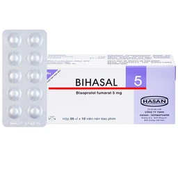 Thuốc Bihasal 5mg Hasan điều trị tăng huyết áp, đau thắt ngực, suy tim mạn tính ổn định (5 vỉ x 10 viên)