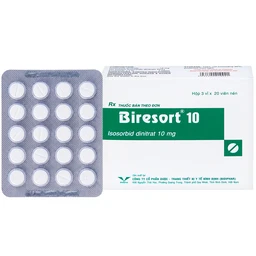 Thuốc Biresort 10 Bidiphar phòng và điều trị cơn đau thắt ngực, suy tim sung huyết (3 vỉ x 20 viên)