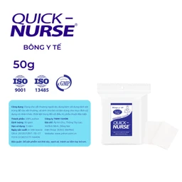 Bông gòn cắt miếng Quick Nurse 6x6 50g dùng cho vết thương ngoài da, sát trùng, vệ sinh 