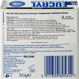 Bột tẩy trắng răng Eucryl Toothpowder Freshmint flavour loại bỏ vết ố vàng (50g) 3