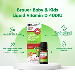 Siro bổ sung vitamin D3 tăng cường hấp thụ canxi Brauer Baby & Kids Liquid Vitamin D 400IU (10ml)