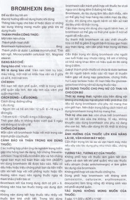 Thuốc Bromhexin 8mg Dược 3-2 tan đàm trong viêm khí phế quản, viêm phế quản mạn tính (10 vỉ x 20 viên)