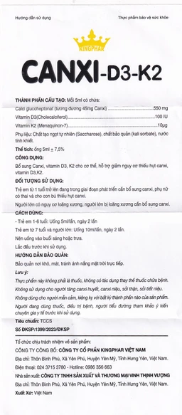 Siro bổ sung canxi & vitamin D3, K2 cho cơ thể Canxi-D3-K2 Kingphar (6 vỉ x 5 ống x 5ml)