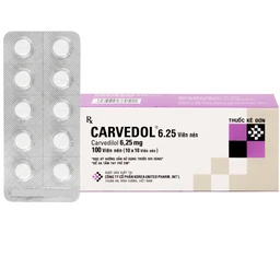 Thuốc Carvedol 6.25 United điều trị tăng huyết áp, bệnh mạch vành (10 vỉ x 10 viên) 1