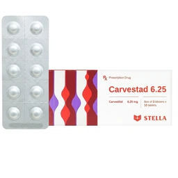 Thuốc Carvestad 6.25 Stella điều trị tăng huyết áp, đau thắt ngực (3 vỉ x 10 viên)