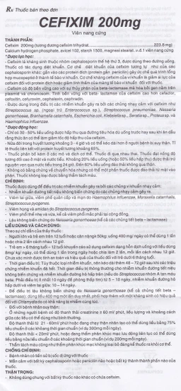 Thuốc Cefixim 200mg Cophavina điều trị nhiễm khuẩn (2 vỉ x 10 viên)