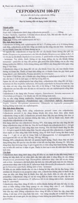 Bột pha hỗn dịch uống Cefpodoxim 100-HV USP điều trị nhiễm khuẩn (10 gói x 3g)