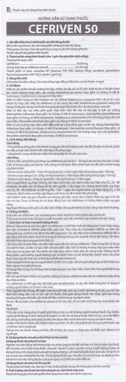 Cốm pha hỗn dịch uống Cefriven 50 điều trị nhiễm khuẩn đường hô hấp, nhiễm khuẩn da, viêm họng, viêm amidan (21 gói x 0.5g)